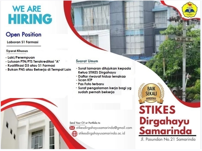 We Are Hiring: Laboran S1 Farmasi