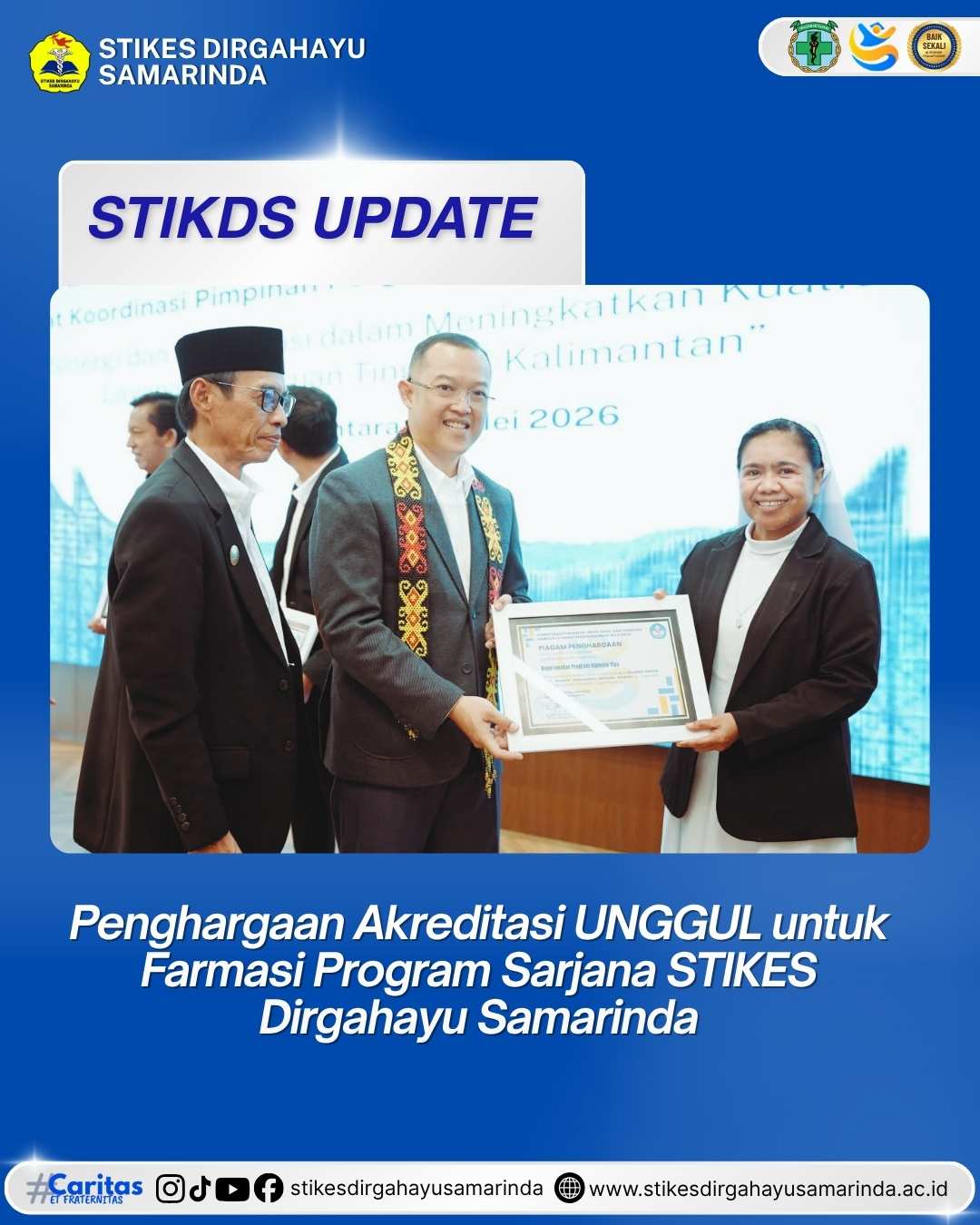 STIKES Dirgahayu Samarinda Terima Piagam Penghargaan Akreditasi UNGGUL pada Rapat Koordinasi Pimpinan Perguruan Tinggi se-Kalimantan